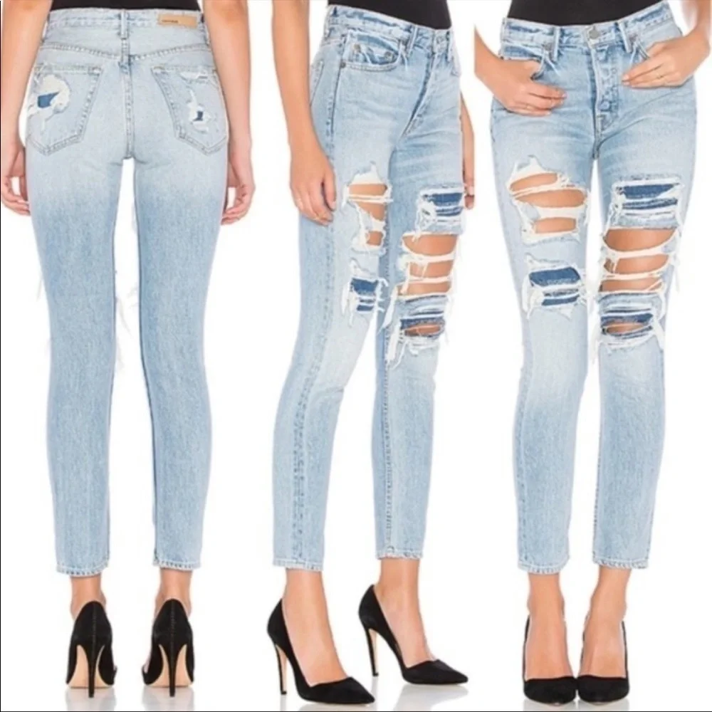 GRLFRND Karolina Distressed High Rise‎ Skinny Ripped Cotton Jean Size 26 New
